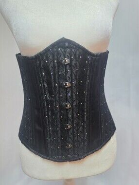 Timeless Trends Black Silk Sparkle Underbust Corset Size 28 Steel Boned